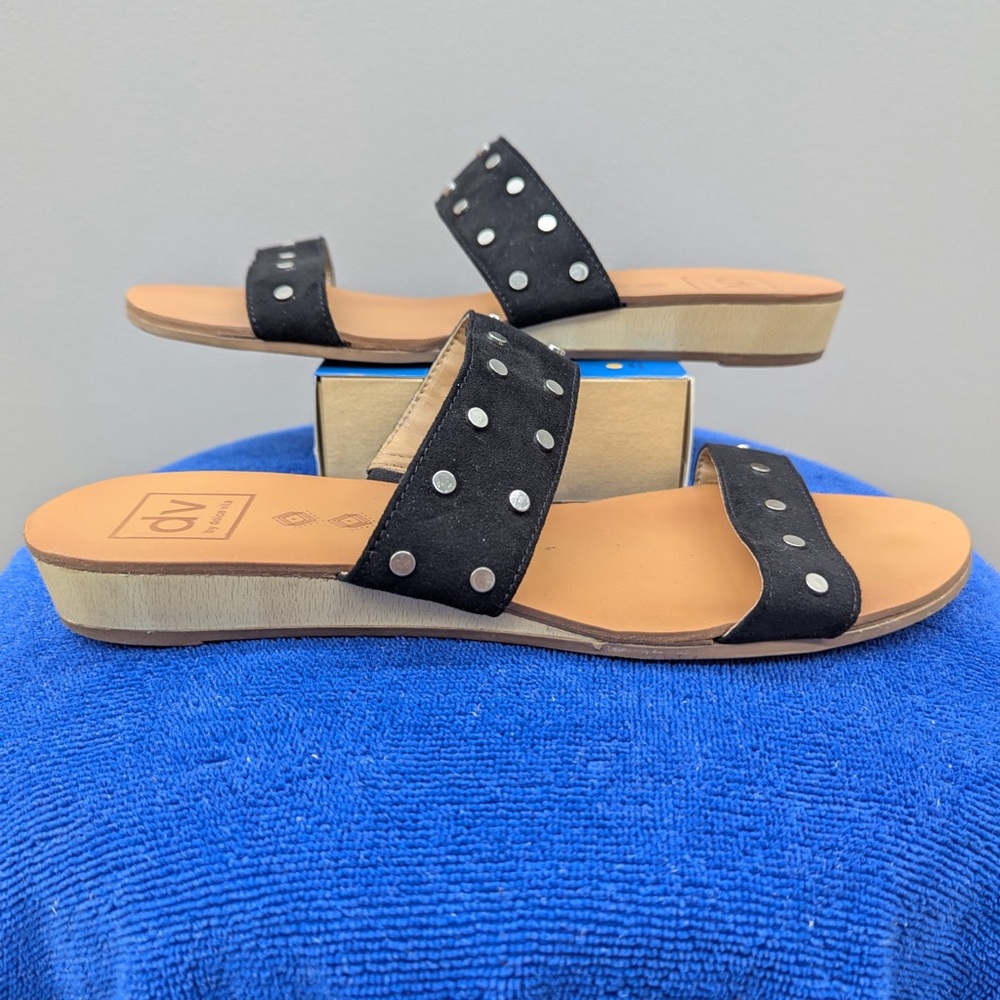Dolce Vita Womens 9 Double Strap Black Sandals w/ Silver Studs